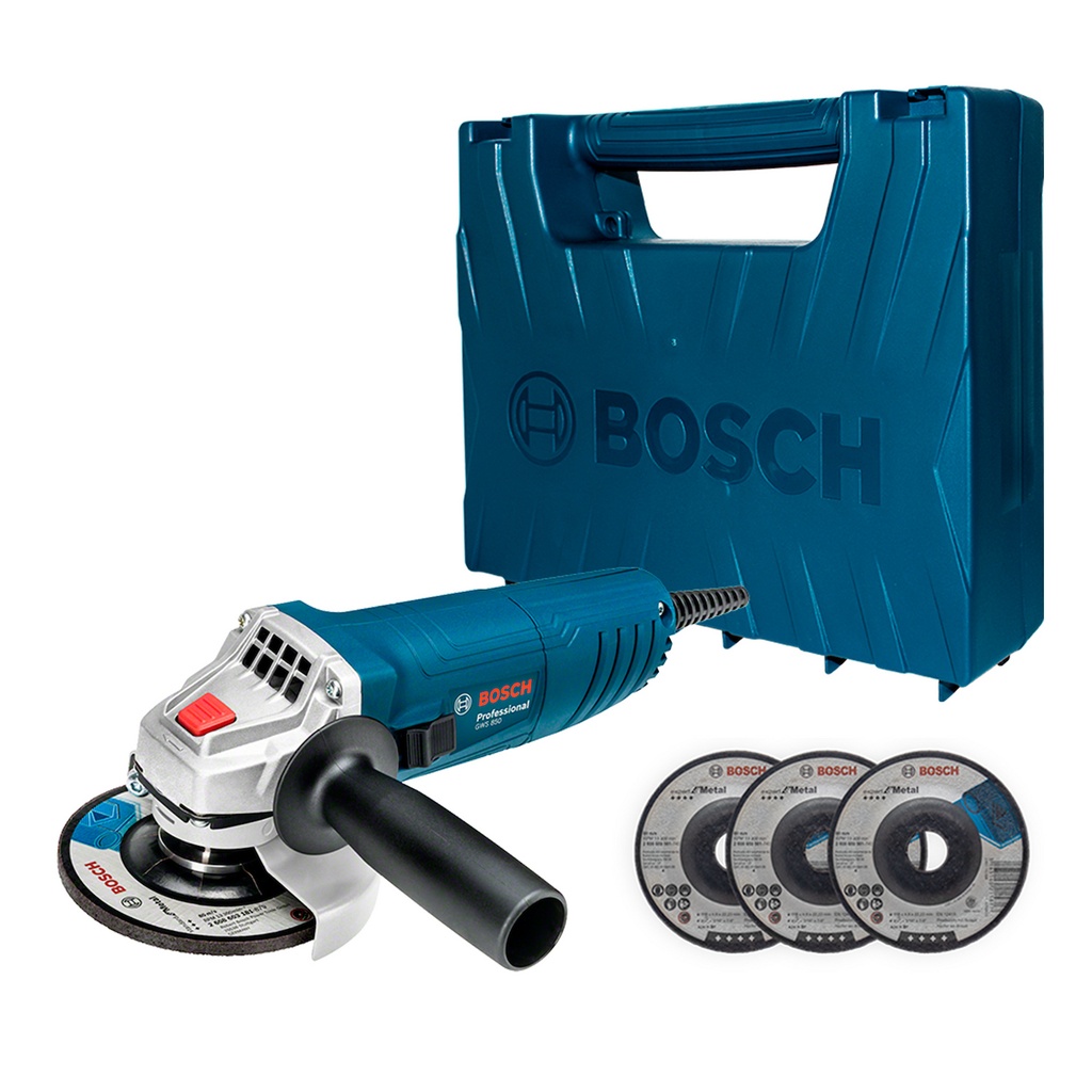 AMOLADORA 4 1/2" GWS 850 + 3DISCOS BOSCH (MALETÍN PLÁSTICO)