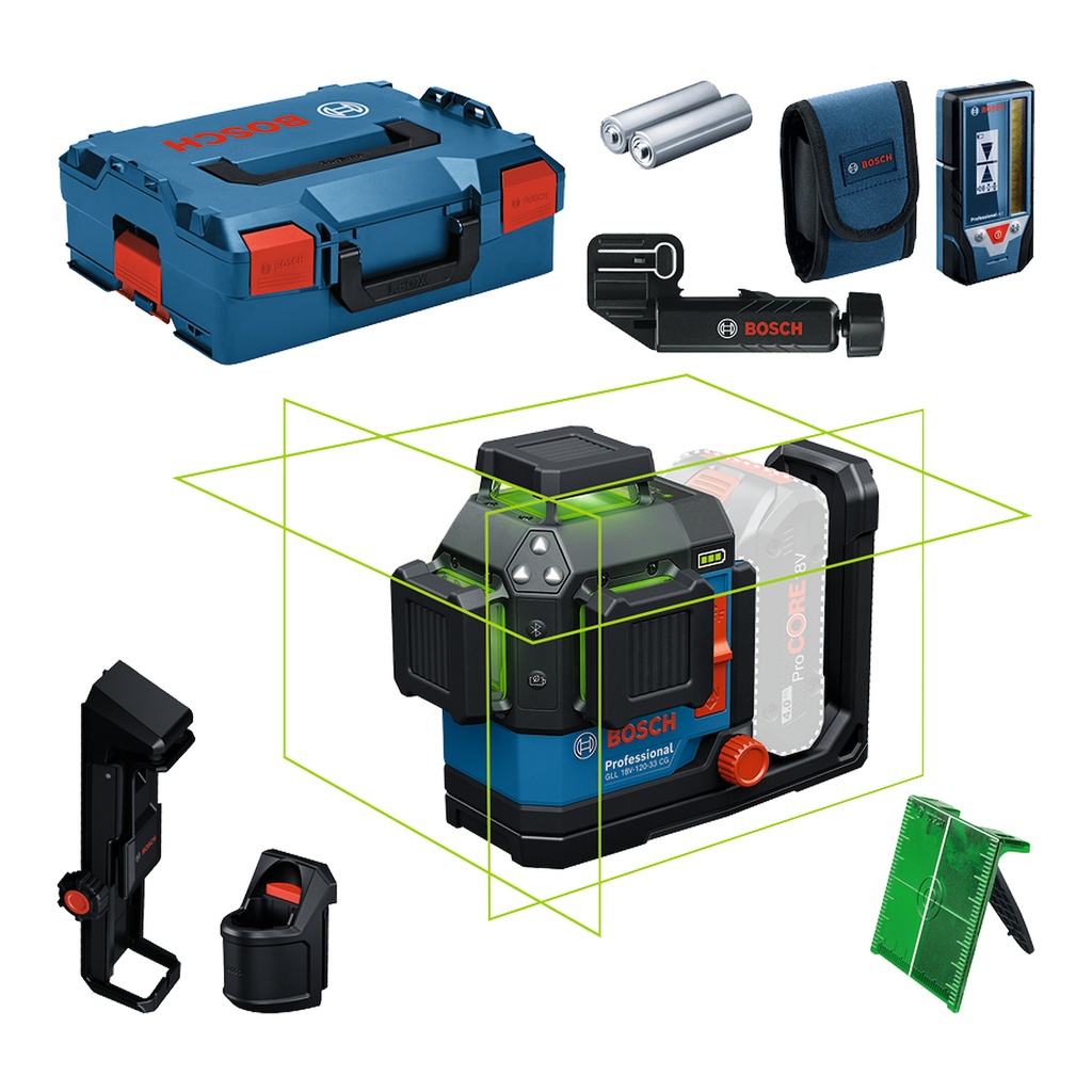 NIVEL LÁSER GLL 18V 120-33CG DE 3 LINEAS VERDE 35 METROS-  BOSCH