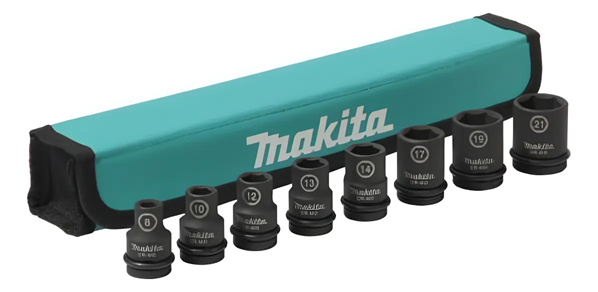 SET DADOS PARA LLAVE DE IMPACTO ENCASTRE 1/2" CORTOS (8,10,12,13,14,17,19,21mm) (8pza) MAKITA