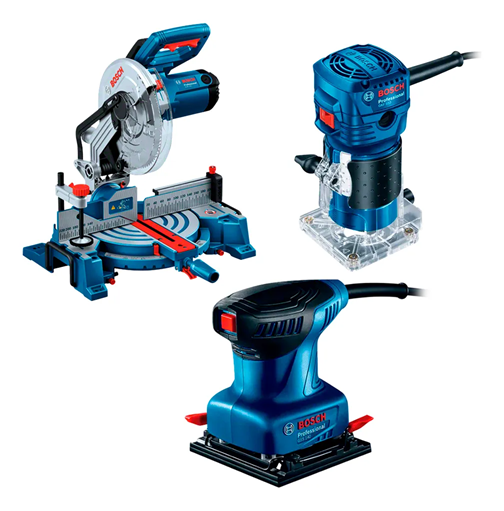 INGLETEADORA GCM 254+FRESADORA GKF 550+LIJADORA GSS 140 COMBO BOSCH